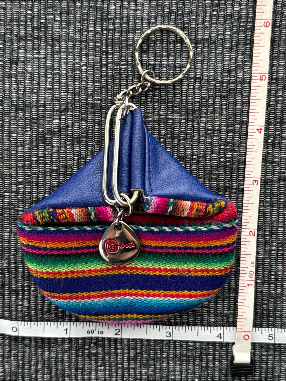 Souvenir ‘Peru’ Charm Coin Pouch Keychain Woven Textile - Picture 11 of 14
